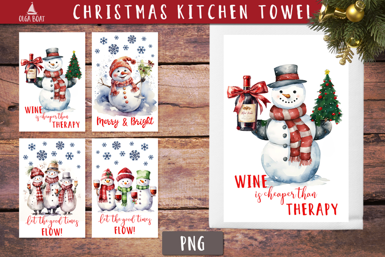 Winey Snowman Vintage Christmas Kitchen towel