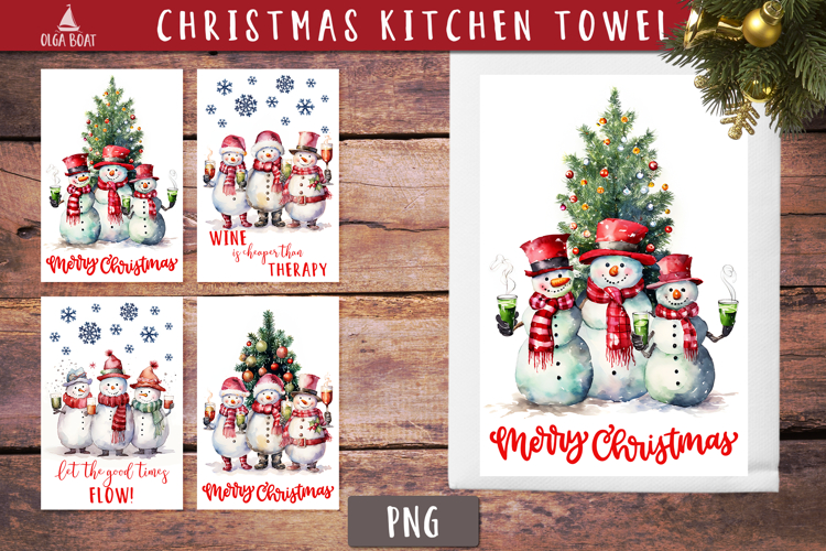 Winey snowman Vintage Christmas Kitchen towel