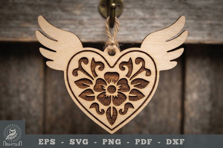 Winged Heart Lasercut Ornament example image 1