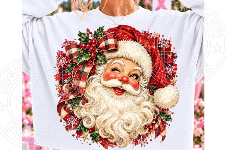 Winking Santa PNG | Vintage Christmas Santa Face Sublimation example image 1
