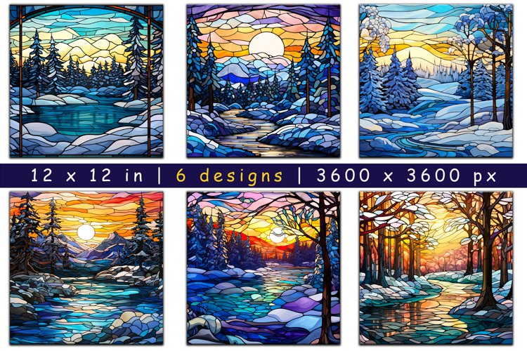 Winter Landscape Stained Glass Digital Paper