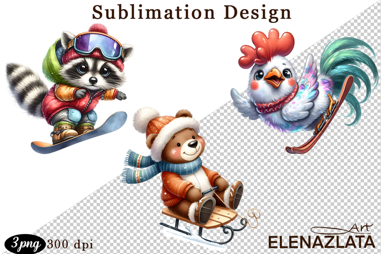 Winter sports clipart, American sports, animal clipart