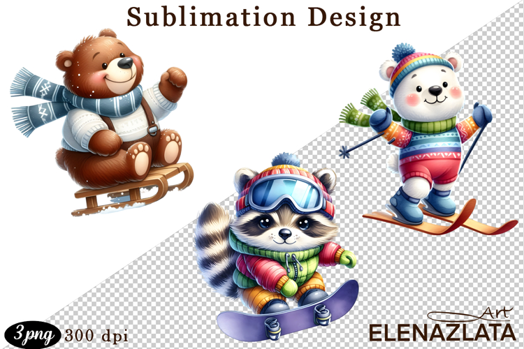 Winter sports clipart, American sports, animal clipart