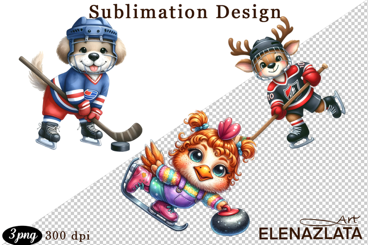 Winter sports clipart, American sports, animal clipart