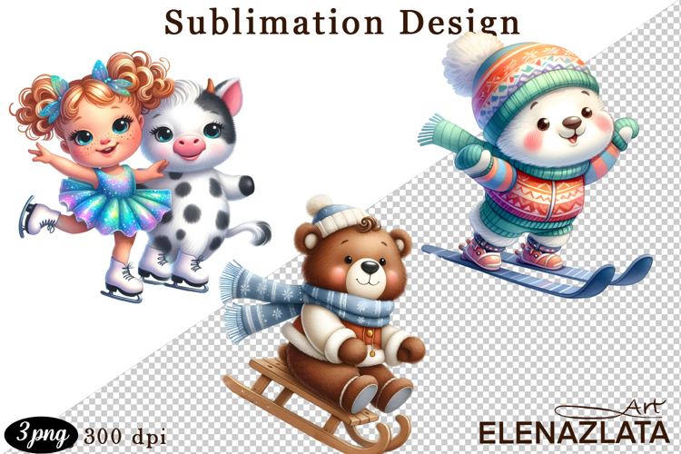 Winter sports clipart, American sports, animal clipart