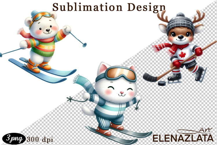 Winter sports clipart, American sports, animal clipart