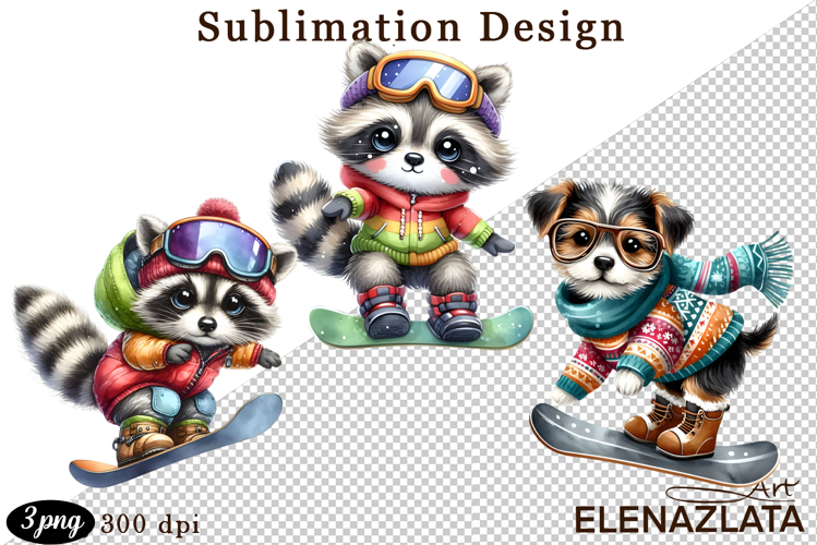 Winter sports clipart, American sports, animal clipart