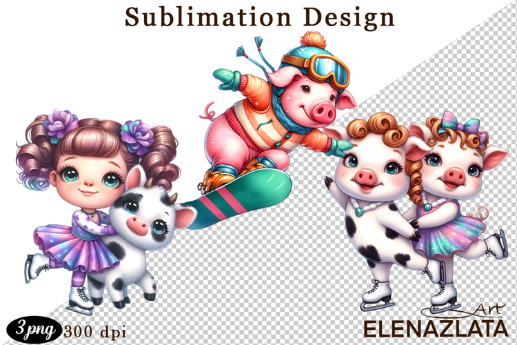 Winter sports clipart, American sports, animal clipart