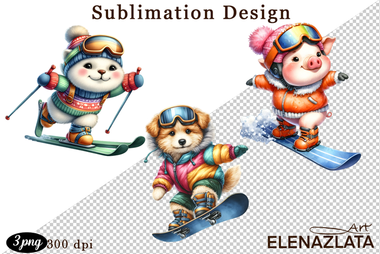 Winter sports clipart, American sports, animal clipart
