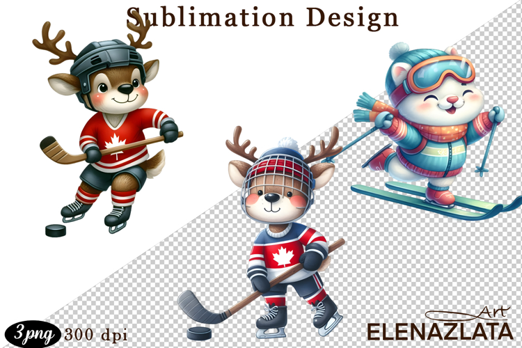 Winter sports clipart, American sports, animal clipart