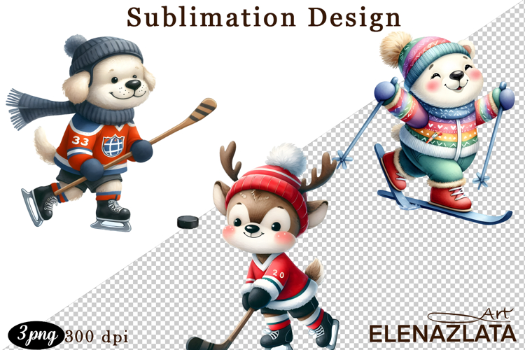 Winter sports clipart, American sports, animal clipart