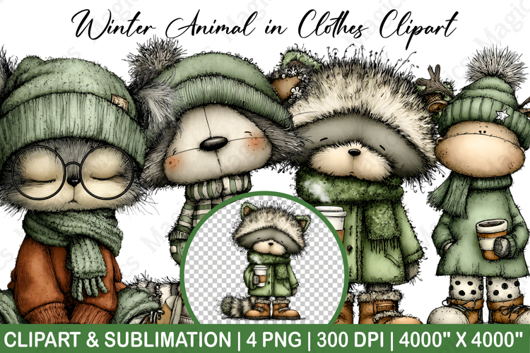 Winter Animal in Clothes Clipart