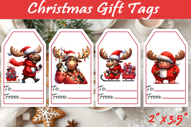 Christmas moose Gift Tags, Christmas animal labels