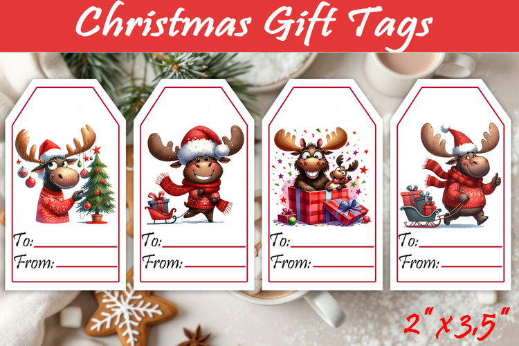 Christmas moose Gift Tags, Christmas animal labels