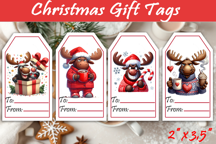 Christmas moose Gift Tags, Christmas animal labels