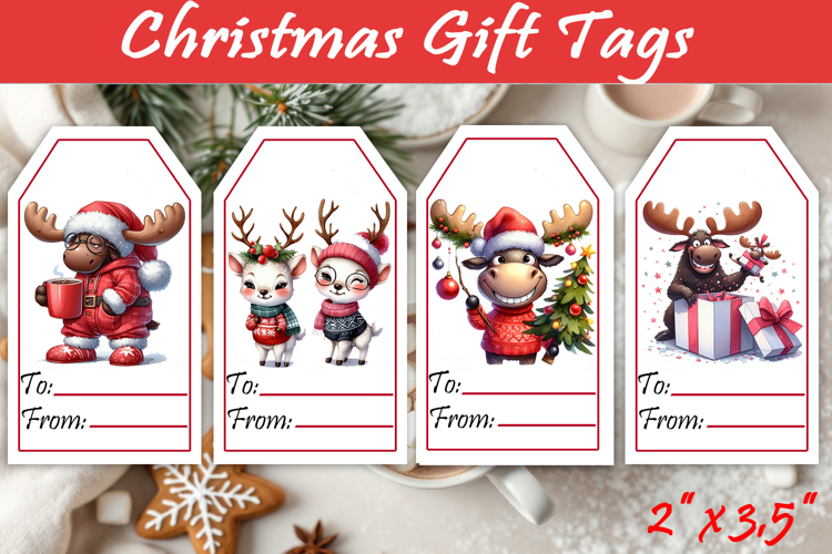 Christmas moose Gift Tags, Christmas animal labels