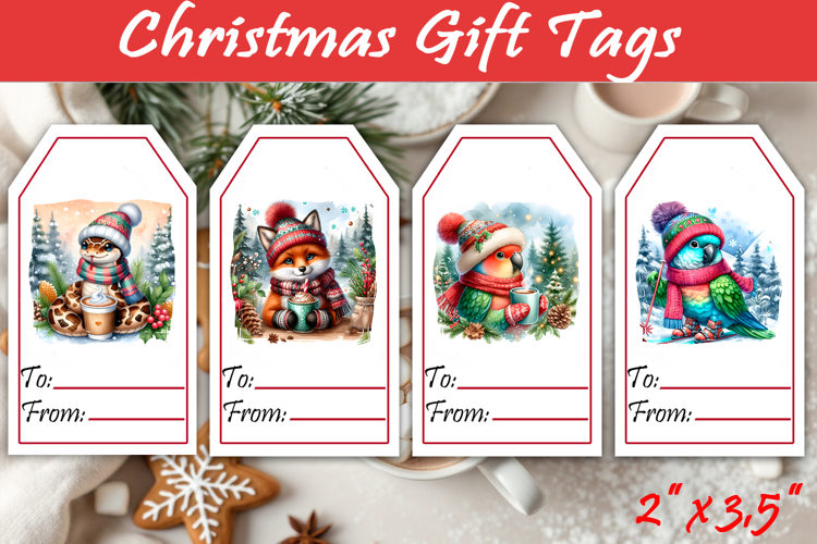 Christmas Gift Tags, Christmas labels, Christmas animals tag