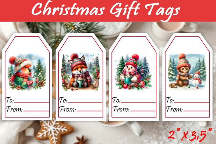 Christmas Gift Tags, Christmas labels, Christmas animals tag