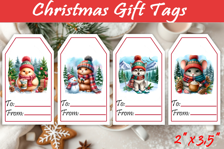 Christmas Gift Tags, Christmas labels, Christmas animals tag