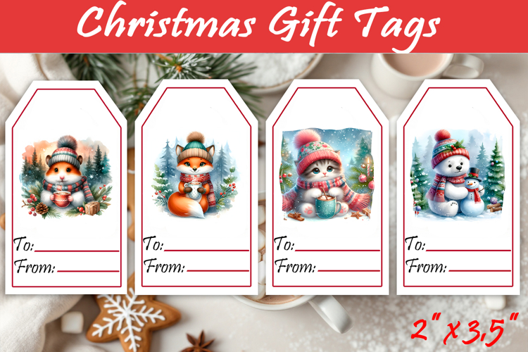 Christmas Gift Tags, Christmas labels, Christmas animals tag