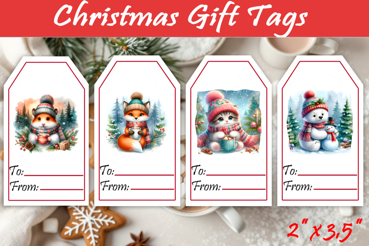Christmas Gift Tags, Christmas labels, Christmas animals tag