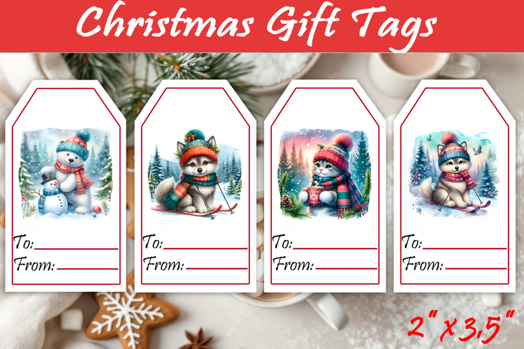 Christmas Gift Tags, Christmas labels, Christmas animals tag
