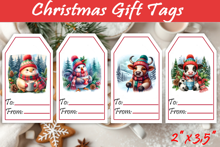 Christmas Gift Tags, Christmas labels, Christmas animals tag
