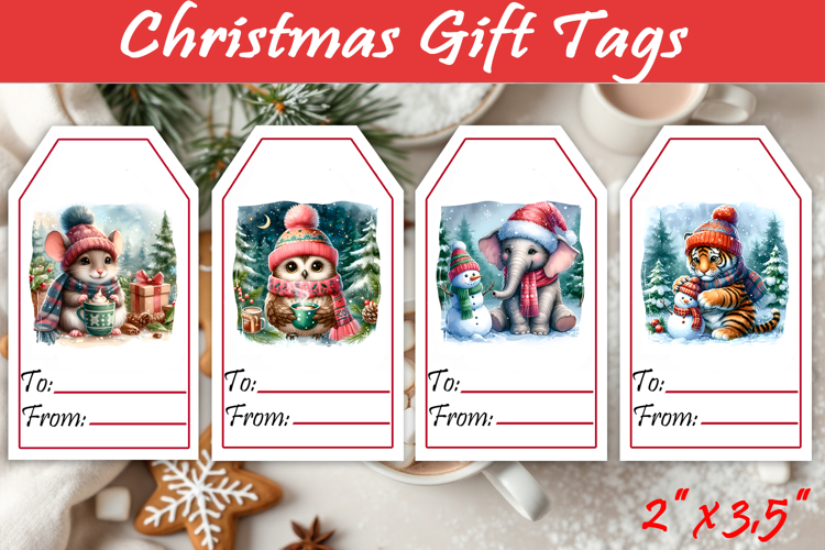 Christmas Gift Tags, Christmas labels, Christmas animals tag