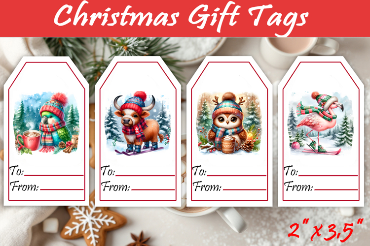 Christmas Gift Tags, Christmas labels, Christmas animals tag