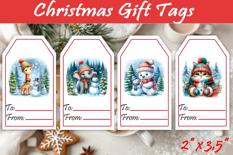 Christmas Gift Tags, Christmas labels, Christmas animals tag