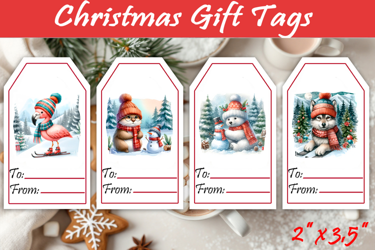Christmas Gift Tags, Christmas labels, Christmas animals tag
