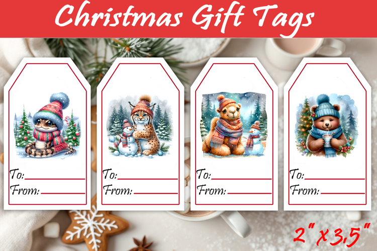 Christmas Gift Tags, Christmas labels, Christmas animals tag