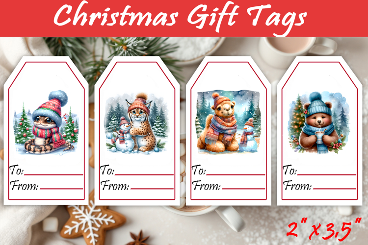 Christmas Gift Tags, Christmas labels, Christmas animals tag