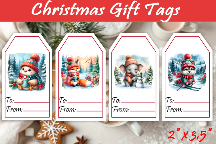 Christmas Gift Tags, Christmas labels, Christmas animals tag