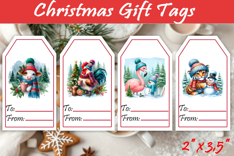 Christmas Gift Tags, Christmas labels, Christmas animals tag