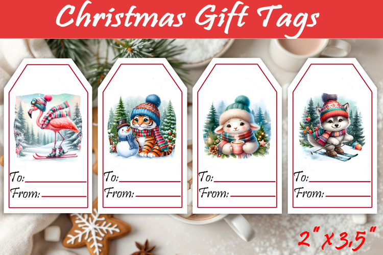 Christmas Gift Tags, Christmas labels, Christmas animals tag
