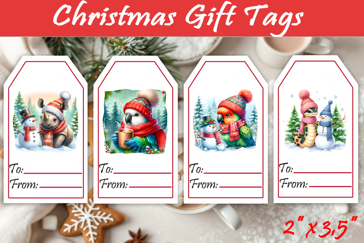 Christmas Gift Tags, Christmas labels, Christmas animals tag