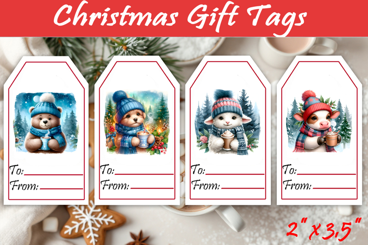 Christmas Gift Tags, Christmas labels, Christmas animals tag