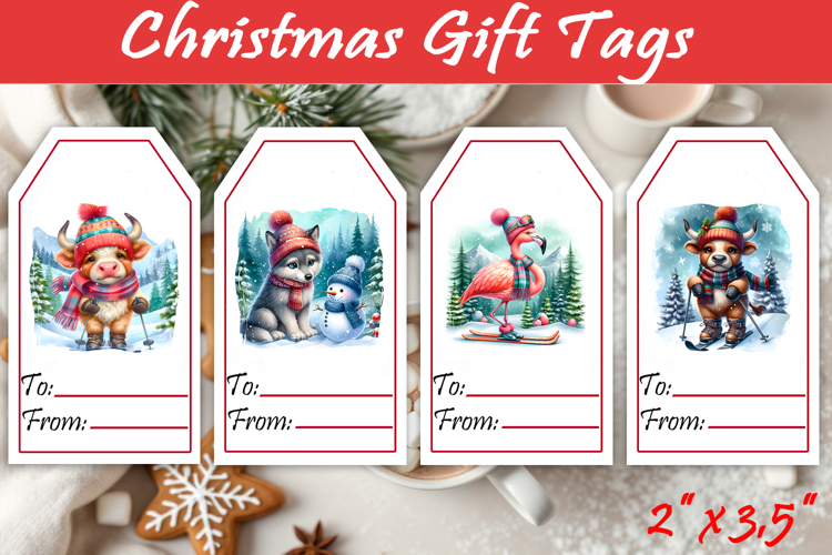 Christmas Gift Tags, Christmas labels, Christmas animals tag