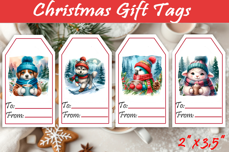 Christmas Gift Tags, Christmas labels, Christmas animals tag