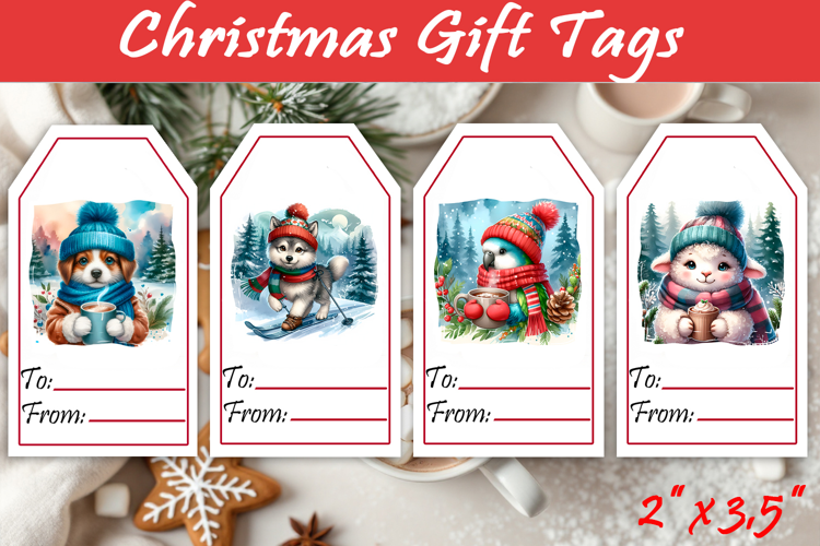 Christmas Gift Tags, Christmas labels, Christmas animals tag
