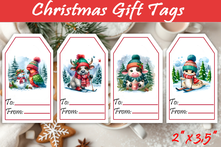 Christmas Gift Tags, Christmas labels, Christmas animals tag