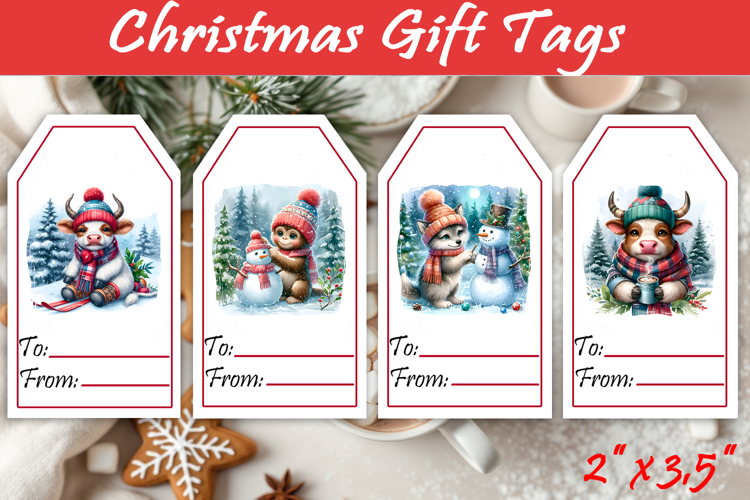 Christmas Gift Tags, Christmas labels, Christmas animals tag