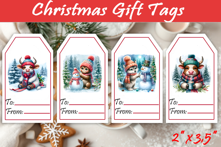Christmas Gift Tags, Christmas labels, Christmas animals tag