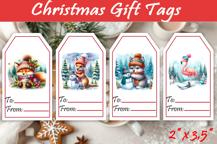 Christmas Gift Tags, Christmas labels, Christmas animals tag