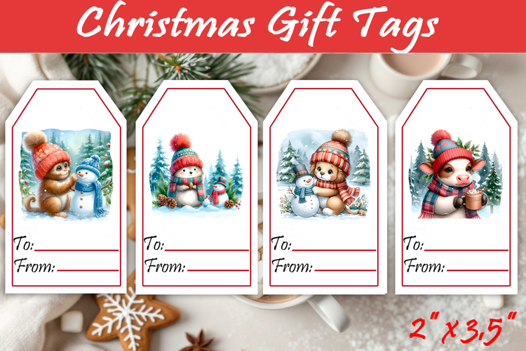 Christmas Gift Tags, Christmas labels, Christmas animals tag