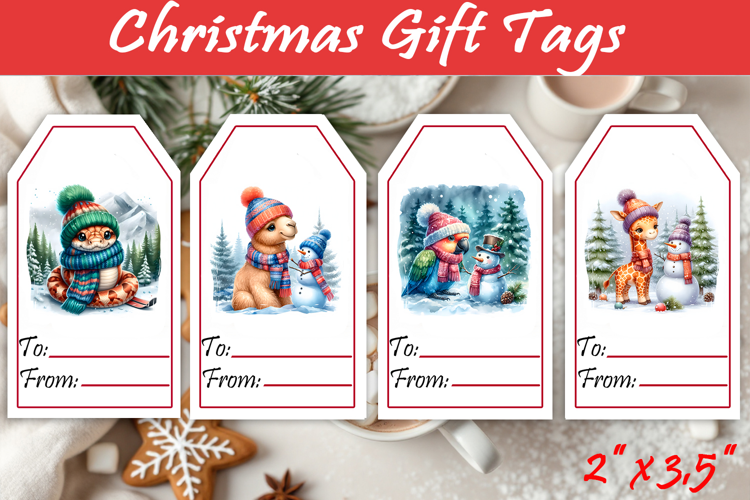 Christmas Gift Tags, Christmas labels, Christmas animals tag