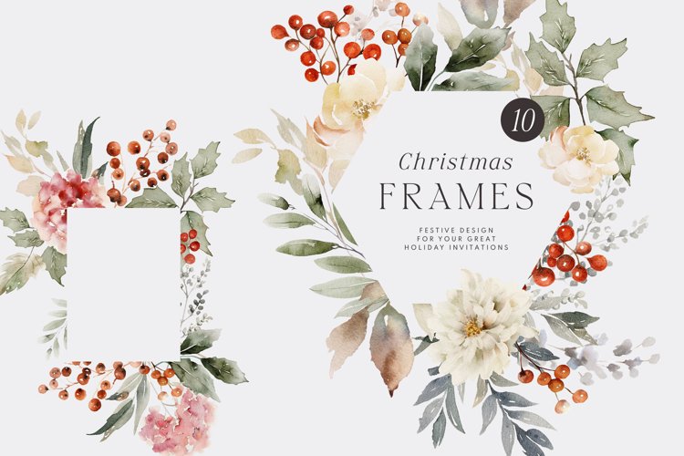 Christmas Frames, Festive Watercolor Holiday Clipart