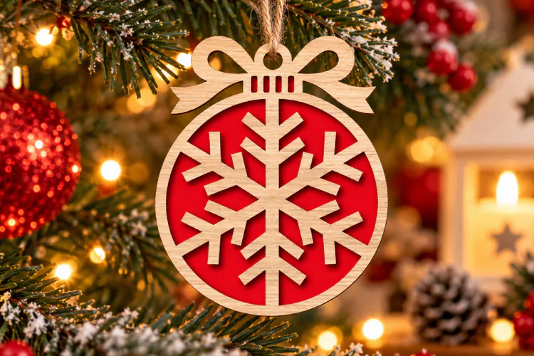 Winter Bauble Laser Cut Wood File, Christmas Ornament SVG