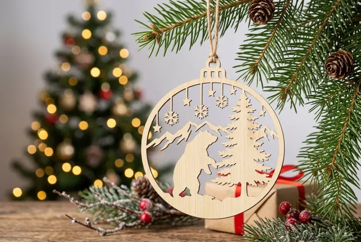 Winter Bear Snowflake Ornament SVG, Holiday Laser File